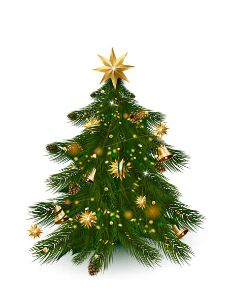 Arbre de Noël avec décorations de Noël - ornements, étoiles, guirlandes, flocons de neige, lampes . — Image vectorielle
