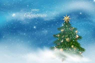 Kar yağışı ve ladin orman silueti ile kış manzarası