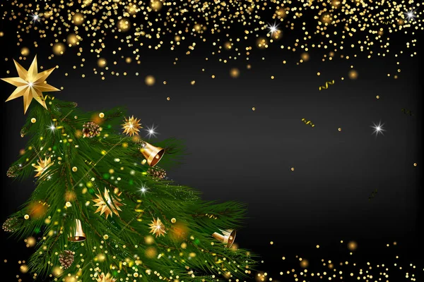 メリー クリスマスと新年あけましておめでとうございます。ベクトル キラキラ装飾、金 — ストックベクタ