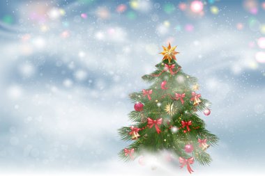 Kar yağışı ve ladin orman silueti ile kış manzarası