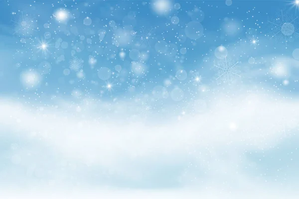 Fondo de paisaje de invierno con nieve que cae, silueta de bosque de abeto — Vector de stock