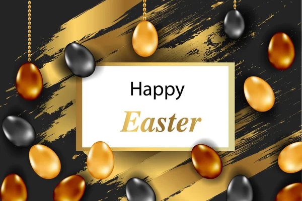 Frontera vertical de Pascua con huevos dorados y confeti. Ilustración vectorial — Vector de stock