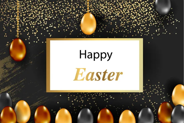 Frontera vertical de Pascua con huevos dorados y confeti. Ilustración vectorial — Vector de stock