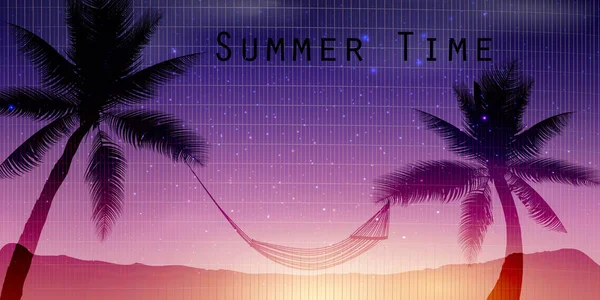 Tropischer Sommerhintergrund mit Palmen, Himmel und Sonnenuntergang — Stockfoto