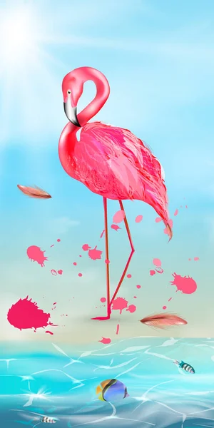 Pink flamingo, akwarela plamy — Wektor stockowy