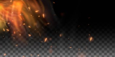 Gerçekçi alev. Parlayan parçacıklar yanan