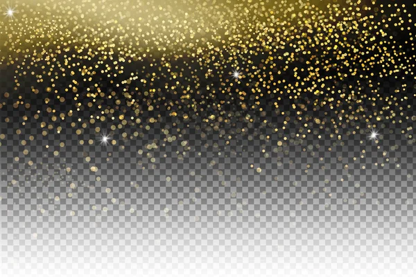 Ilustração festiva vetorial de partículas brilhantes caindo, Golden Confetti Glitters, estrelas isoladas em fundo transparente . — Vetor de Stock