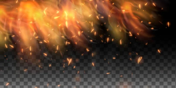Realistische vlam. Branden van gloeiende deeltjes — Stockvector