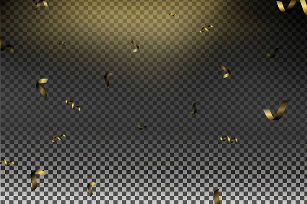 Vektorová slavnostní ilustrace padajících lesklých částic, Zlaté Confetti třpytky izolované na průhledném pozadí. — Stockový vektor
