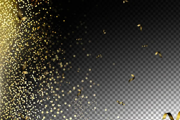 Ilustração festiva vetorial de partículas brilhantes caindo, Golden Confetti Glitters isolado em fundo transparente . — Vetor de Stock