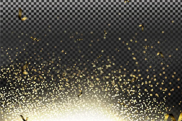 Efeito de fundo de partículas de brilho de ouro vetorial para cartão rico em cumprimentos de luxo —  Vetores de Stock