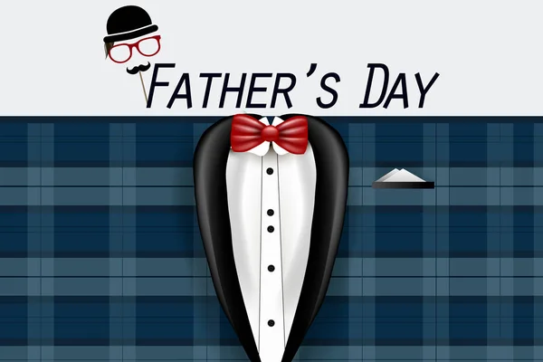Carte joyeuse fête des pères avec cravate, chemise blanche sur fond bleu — Image vectorielle
