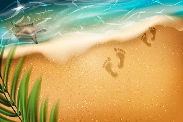 Beach in Summer time. Footprints in the sand — Stock Vector