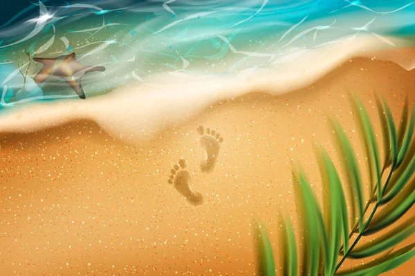 Plaża w czasie letnim. Footprints w piasku — Wektor stockowy
