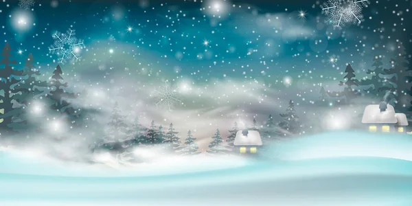 Inverno Cielo Blu Con Neve Che Cade Fiocchi Neve Con — Vettoriale Stock