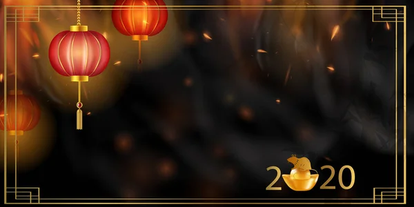 2020 Chiński Znak Zodiaku Szczura Noworocznego Czerwone Złote Tło Świąteczne — Wektor stockowy
