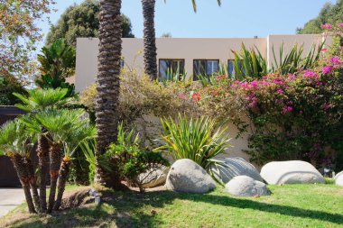 Ev yeşil çim manikürlü frontyard Bahçe banliyö konut mahalle ile