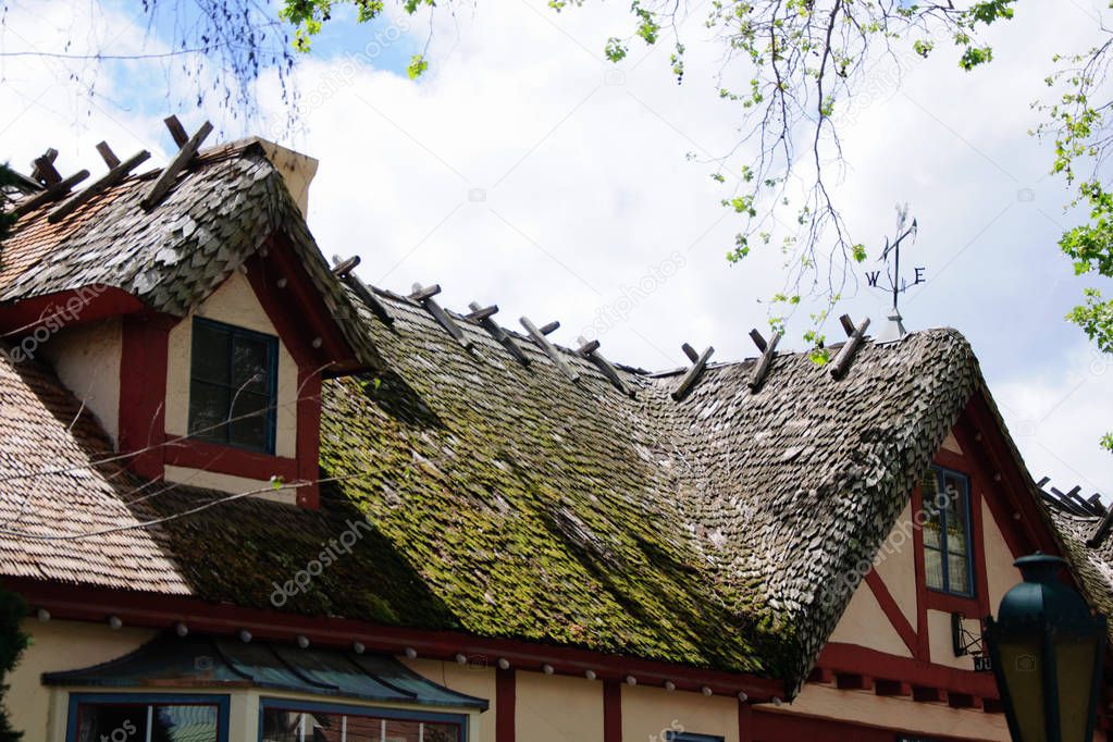 old house in medieval village in california in sunny day