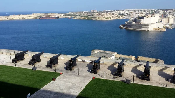 Grand Harbor Máltán Kilátás Fegyvert Akkumulátor Valletta Málta — Stock Fotó