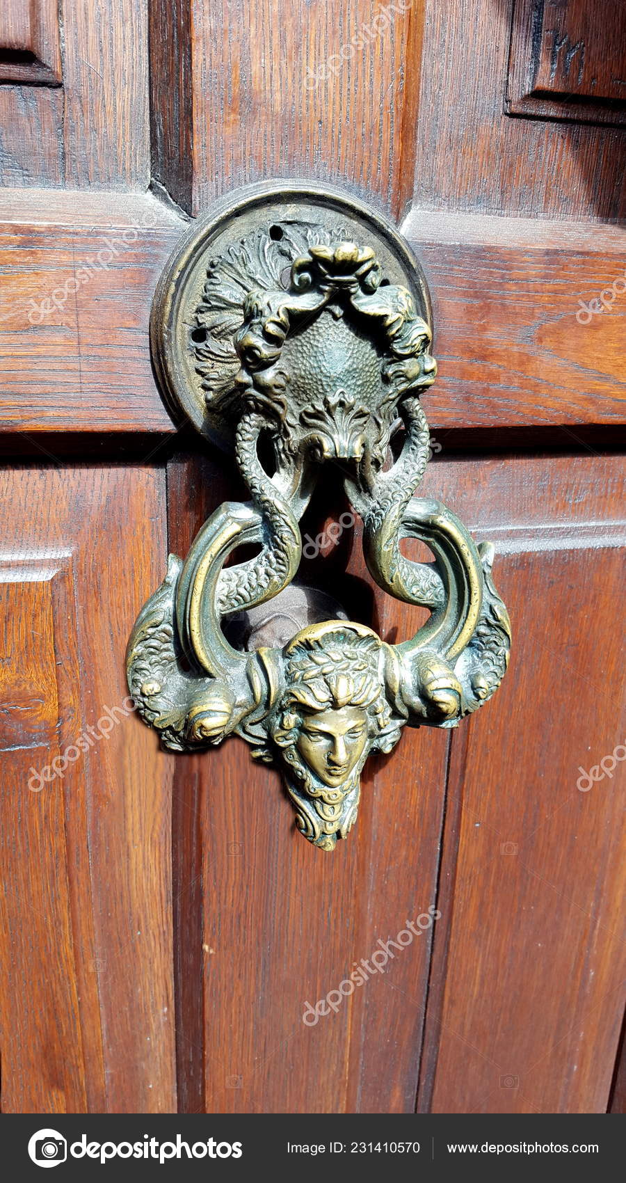 Ancient Doorknob Wooden Castle Door Romania Stock Photo