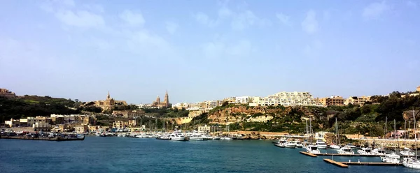 Öböl Panorámás Kilátással Mgarr Város Kikötő Keleti Végén Sziget Gozo — Stock Fotó