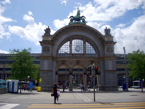 Lucerne Switzerland July 2009 Old Gate Lucerne Railway Station Front — Stock Photo, Image