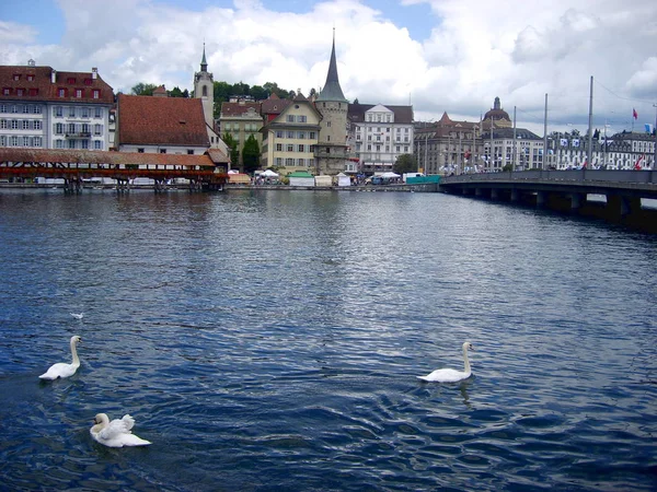 Centro Histórico Cidade Lucerna Com Bela Capela Ponte Lago Vierwaldstattersee — Fotografia de Stock