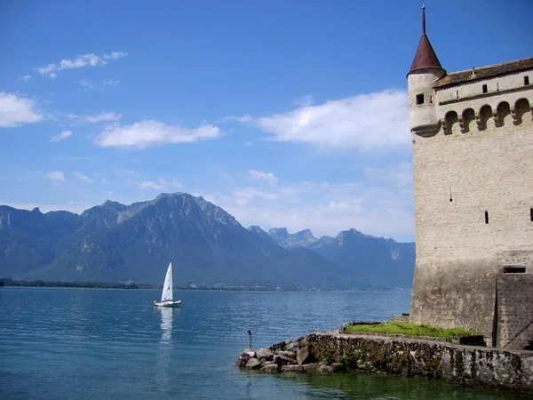 Schöne Genfer See Schloss Chillon Eines Der Meistbesuchten Schlösser Montreux — Stockfoto