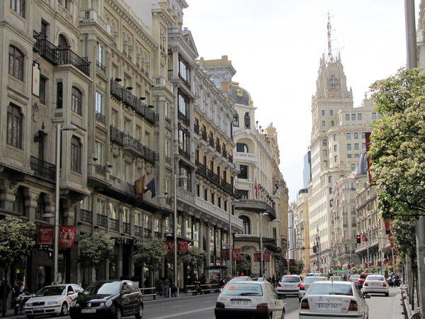 Madrid, Spain - April 24, 2012: Gran Via Street in Madrid, Spain