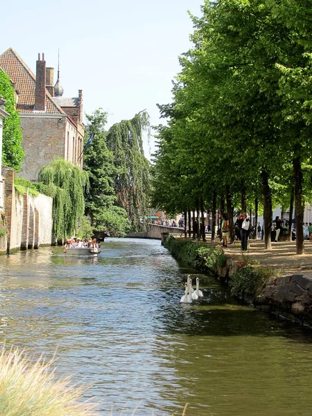 Landschaft mit Wasserkanal in Brügge, Belgien. — Stockfoto