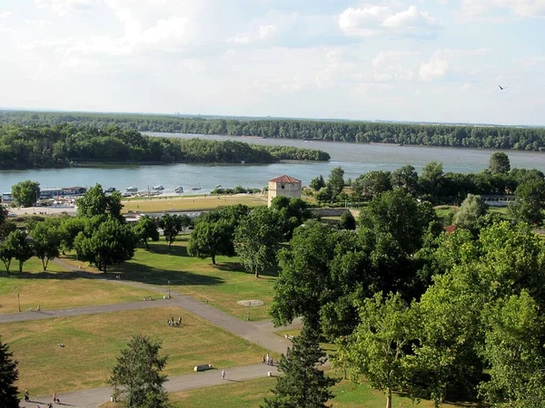 Kalemegdan Parkı Sava Tuna Nehri Belgrad Sırbistan Manzarası — Stok fotoğraf