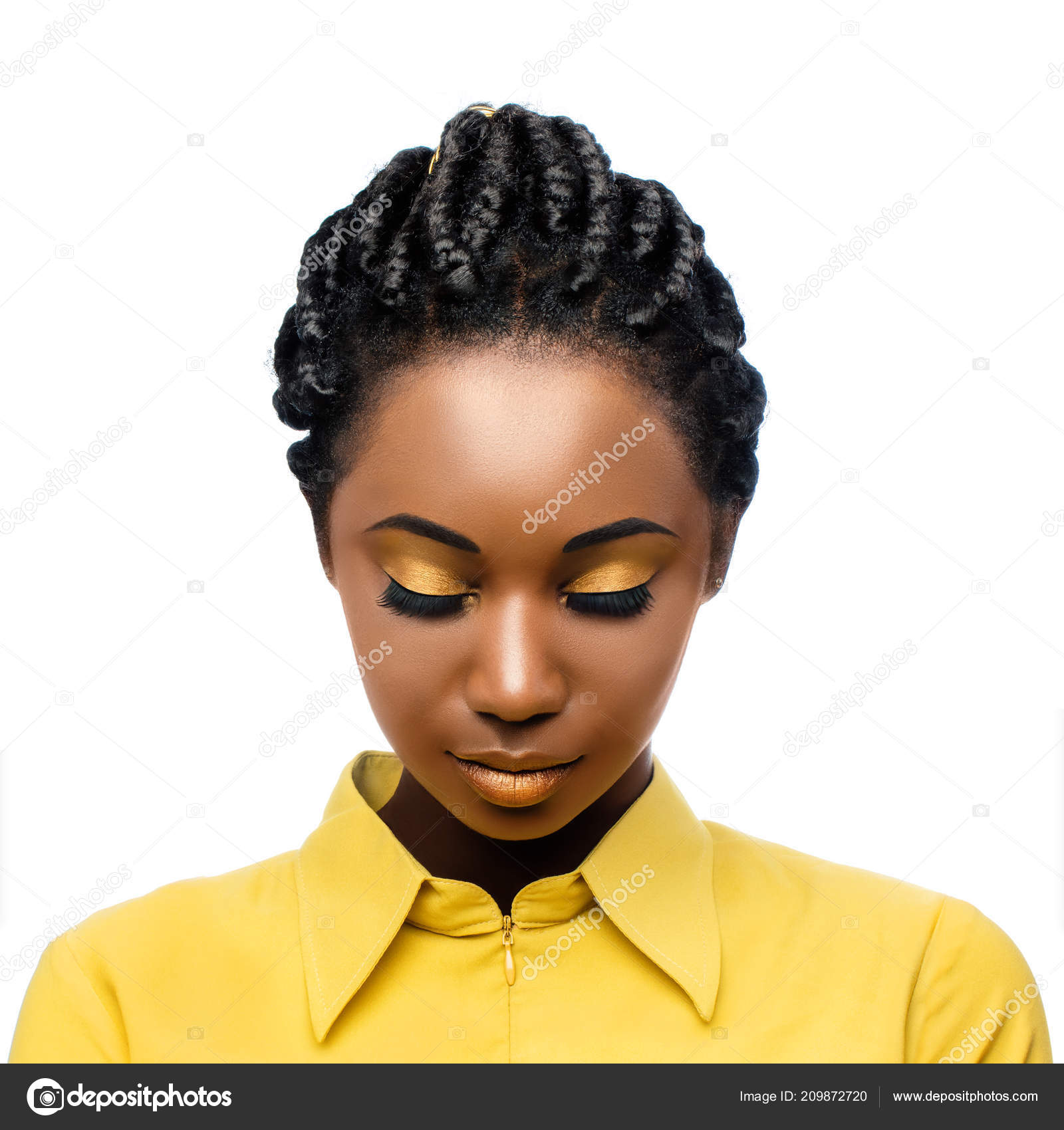 Beauty Portrait African American Woman Stylish Braided Hairstyle