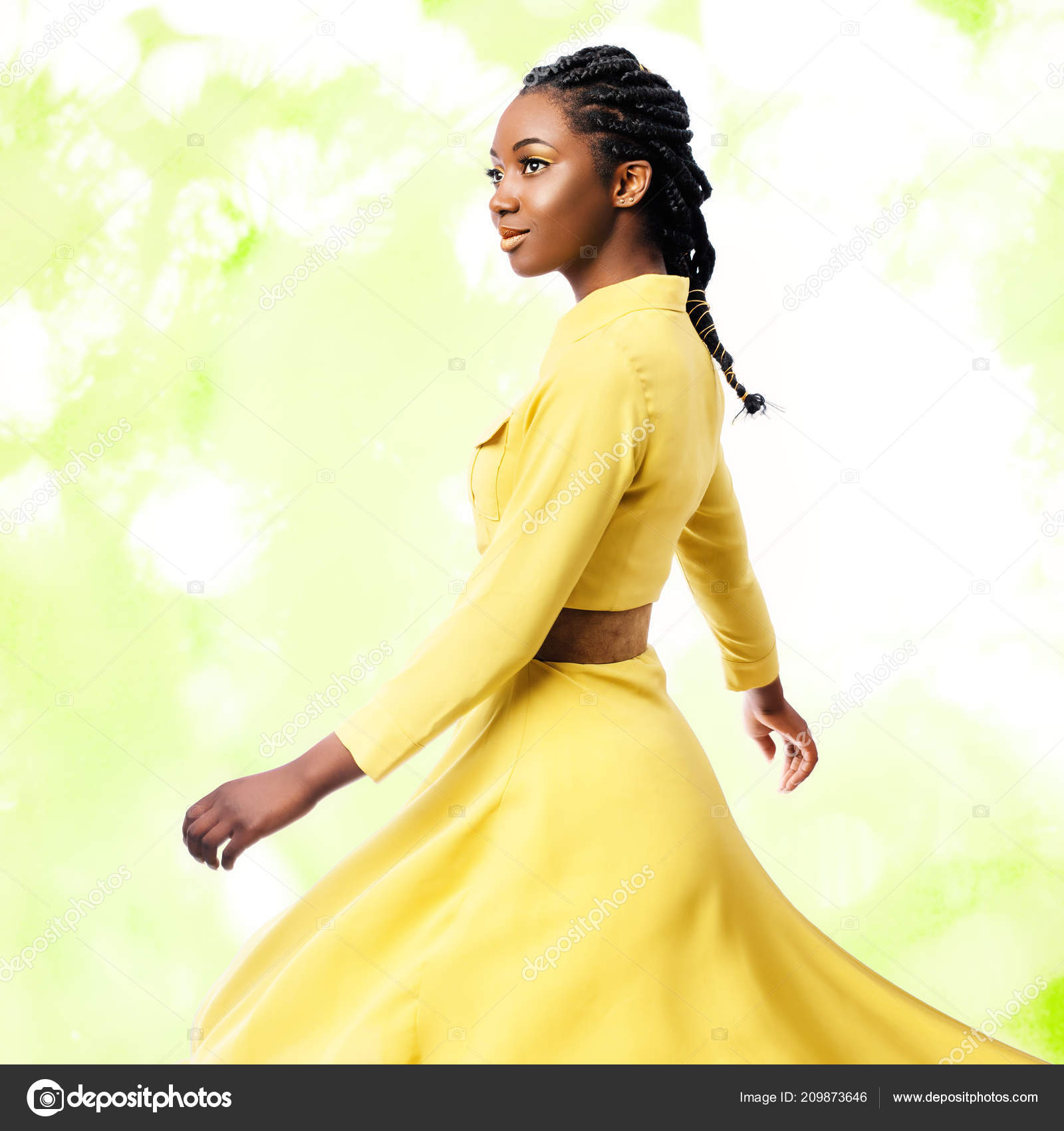 Studio Portrait Young Attractive African Woman Braided Hairstyle