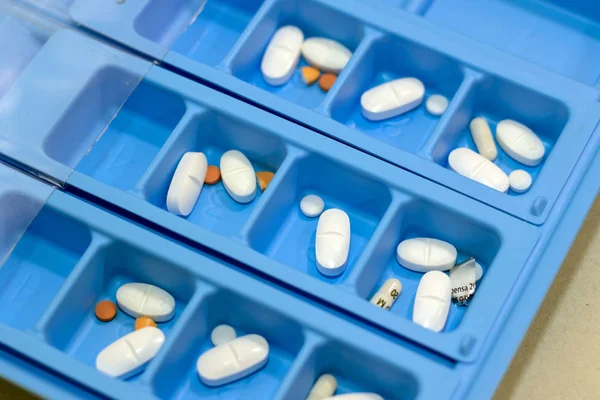 Extreme Close Detail Pill Case Multiple Pills Organised Every Day — Stock Photo, Image