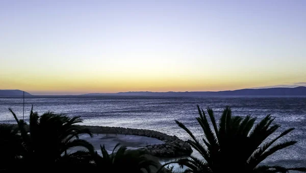 Pôr Sol Sobre Mar Adriático Podgora Makarska Riviera Dalmácia Croácia — Fotografia de Stock