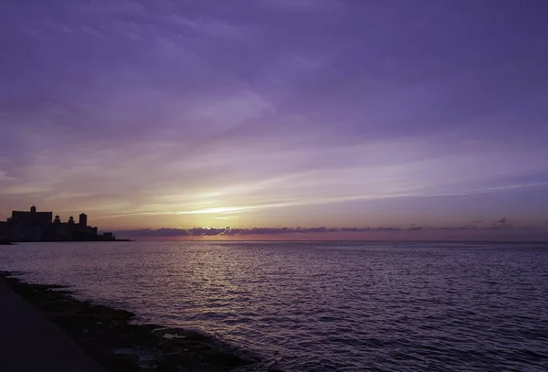Puesta Sol Sobre Malecón Océano Atlántico Con Edificio Residencial Segundo —  Fotos de Stock