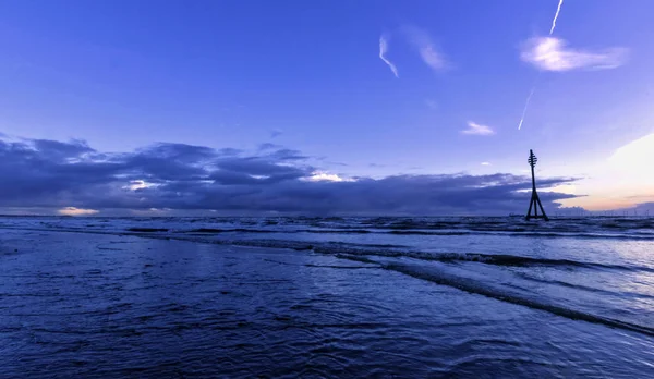 Puesta Sol Crosby Beach Invierno Crosby Liverpool Reino Unido — Foto de Stock