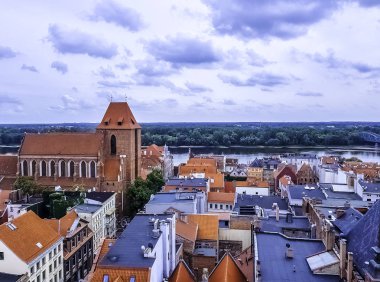 torun, Polonya eski şehrin havadan görünümü 