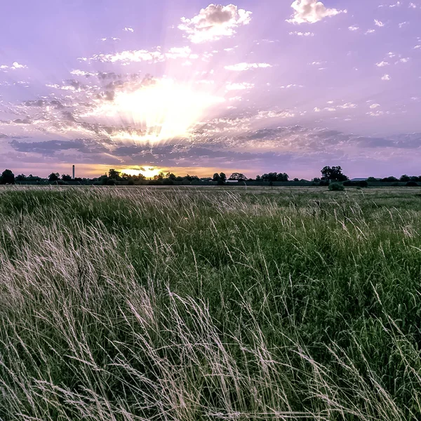 Pôr Sol Sobre Campos Poloneses Choczewo Pomerânia Polônia — Fotografia de Stock