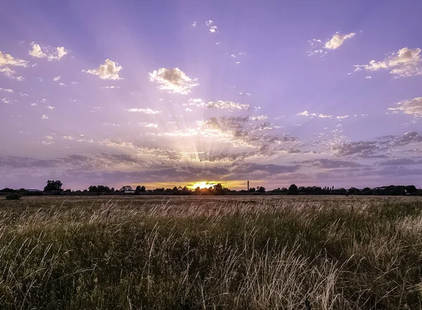 Pôr Sol Sobre Campos Poloneses Choczewo Pomerânia Polônia — Fotografia de Stock