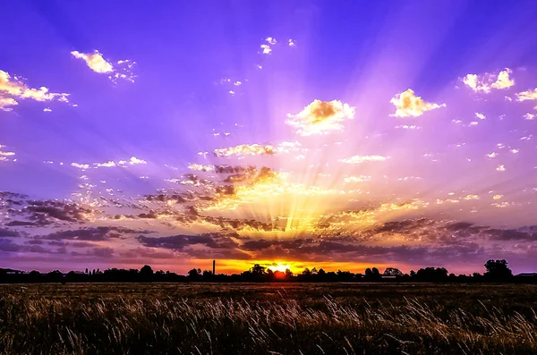 Západ Slunce Nad Polským Pole Choczewo Pomořské Vojvodství Polsko — Stock fotografie