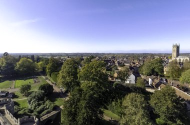 Warwick, Warwickshire, İngiltere havadan görünümü