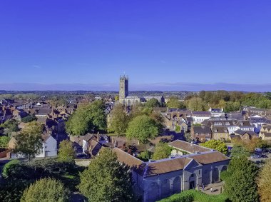 Warwick Collegiate Kilisesi St Mary Warwick, Warwickshire, İngiltere üzerinde 21 Ekim 2018 ile havadan görünümü