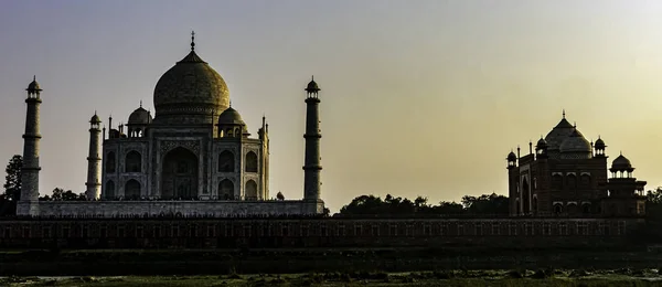 Pôr Sol Sobre Taj Mahal Agra Uttar Pradesh Índia Dezembro — Fotografia de Stock