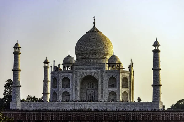 Pôr Sol Sobre Coroa Dos Palácios Taj Mahal Agra Uttar — Fotografia de Stock