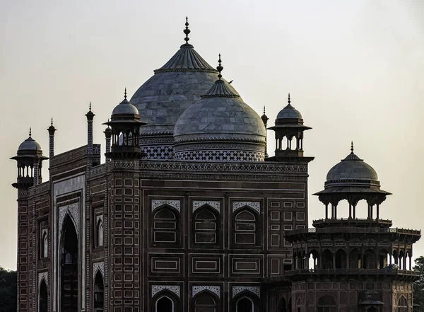 Puesta Sol Sobre Mezquita Taj Mahal Agra Uttar Pradesh India — Foto de Stock