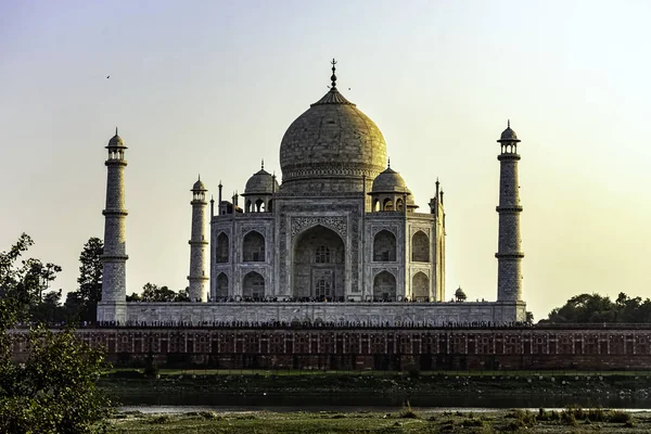 Pôr Sol Sobre Coroa Dos Palácios Taj Mahal Agra Uttar — Fotografia de Stock