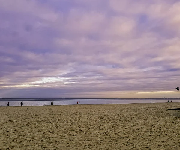 Coucher Soleil Sur Côte Polonaise Mer Baltique Gdynia Tricity Poméranie — Photo