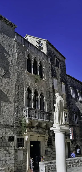 Estatua San Lorenzo Con Palacio Cipiko Fondo Trogir Croacia 2016 — Foto de Stock
