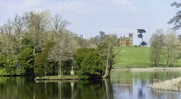 Panoramiczny Widok Jezioro Ośmiokąta Stowe Buckinghamshire Wielka Brytania — Zdjęcie stockowe